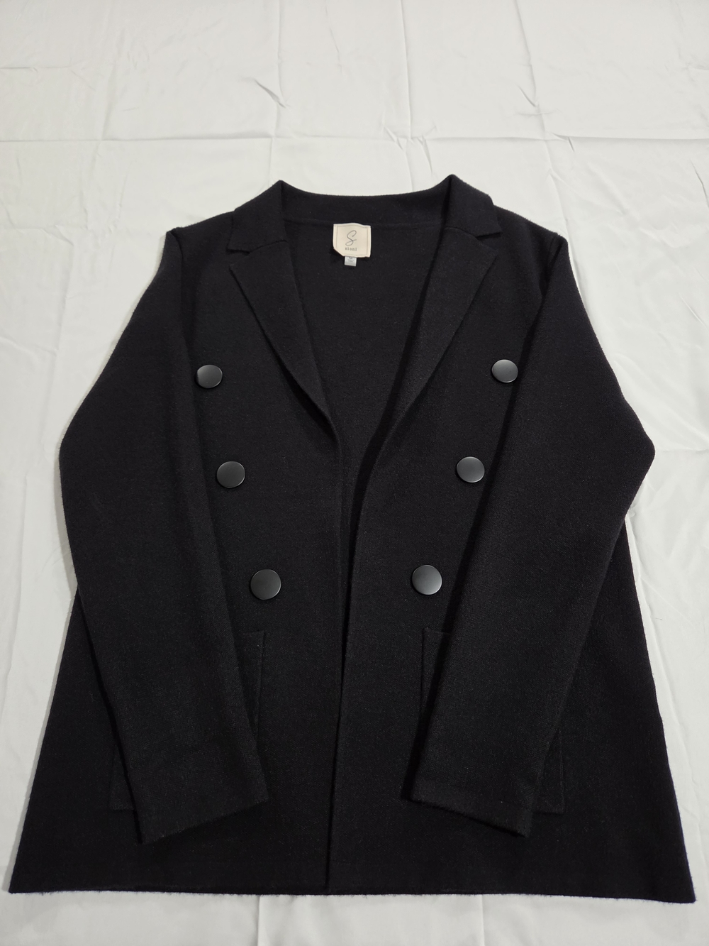 Sioni Black Double-Breasted Knit Blazer Jacket